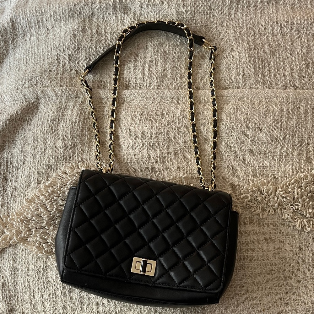 Talbots Elegant Black Quilted Convertible Chain Strap Shoulder Bag